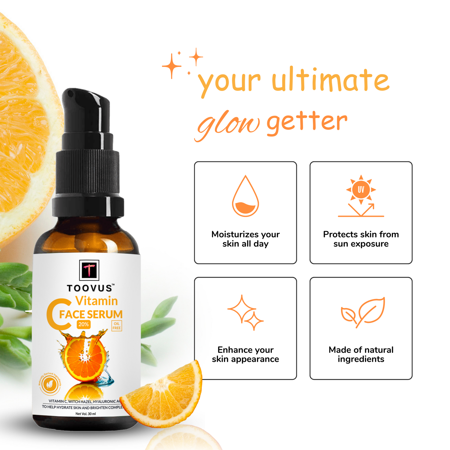 Toovus Vitamin C Face Serum with Mandarin for Glowing Skin