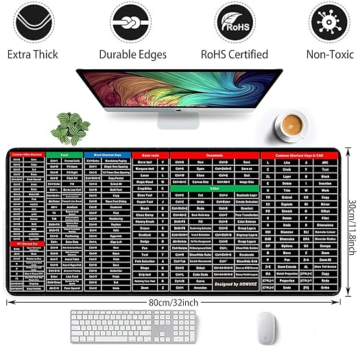 Extended Office Keyboard Shortcut Mouse Pad | Large Desk Mat