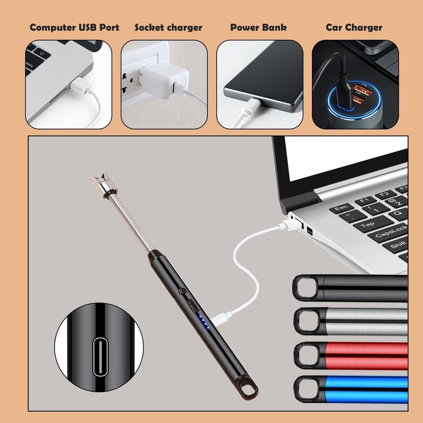 Rechargeable Electric Arc Lighter – Windproof & Flameless