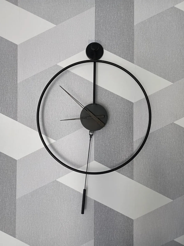 Orbit Minimalist Wall Clock – Black Circle Pendulum Timepiece