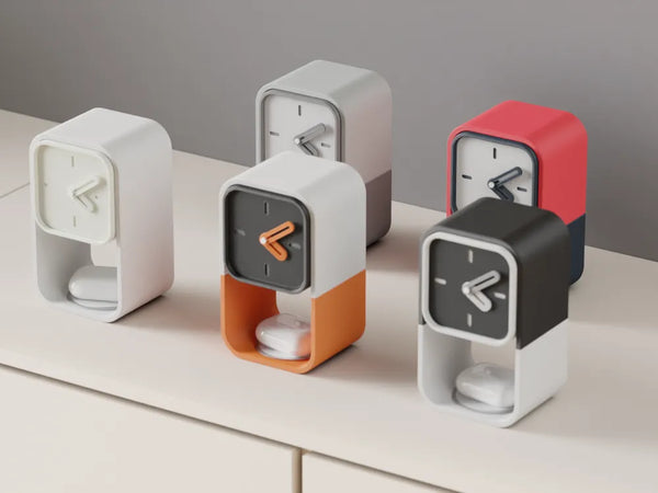 Capsule Tower Desk Clock – Contemporary Timepiece with Storage Base